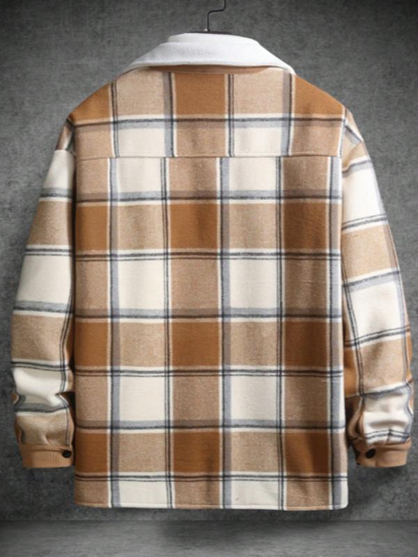 KZZ Men's Plaid Fleece Lined Shirt Jacket Colorblock Pattern