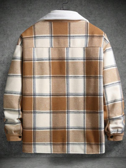 KZZ Men's Plaid Fleece Lined Shirt Jacket Colorblock Pattern