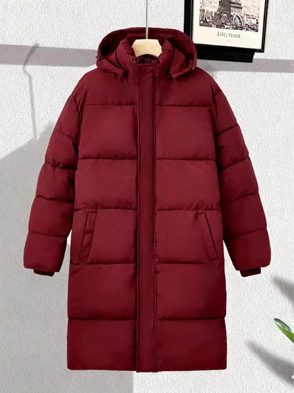 KZZ Men's Solid Color Pocket Zipper Hooded Coat