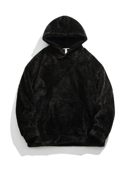 KZZ Men's Solid Pocket Long Sleeve Fuzzy Hoodie