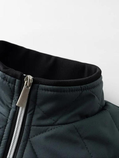 KZZ Men's Plain Quilted Zip Up Pocket Winter Coat