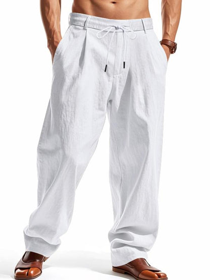KZZ Men's Solid Color Linen Pants,  Fit Casual Comfy Wide Leg Trousers