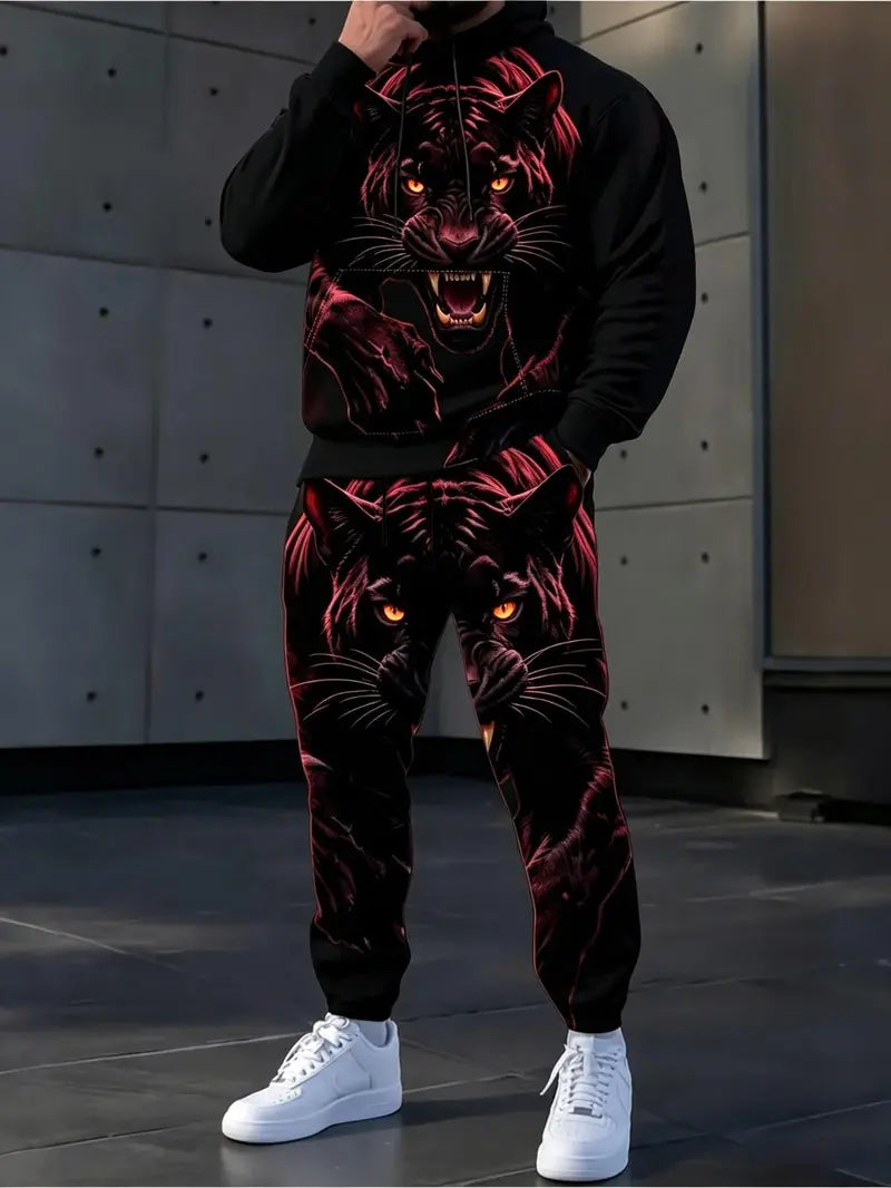 KZZ Men's Casual Hooded Sweatshirt Set