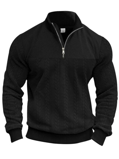 KZZ Men's Solid Zip Up Drop Shoulder Sweatshirt