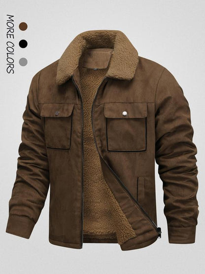 KZZ Men's Solid Pocket Zipper Fleece Jacket