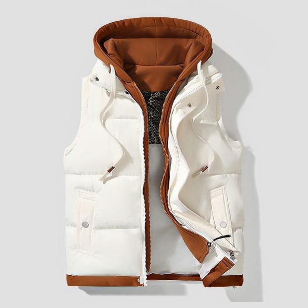 KZZ Men's hooded colorblock quilted vest, trendy and warm