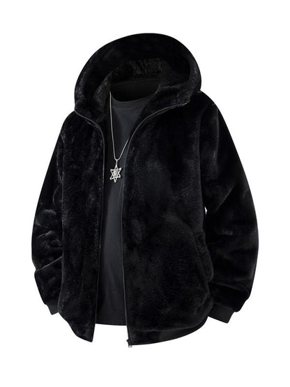 KZZ Men's Winter Fashion Fleece Jacket, Trendy Leopard Print Double-Sided Warm Coat