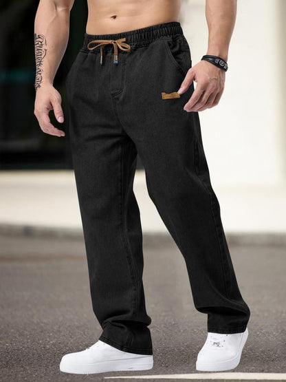 KZZ Men's Regular Fit Patched Drawstring Waist Jeans