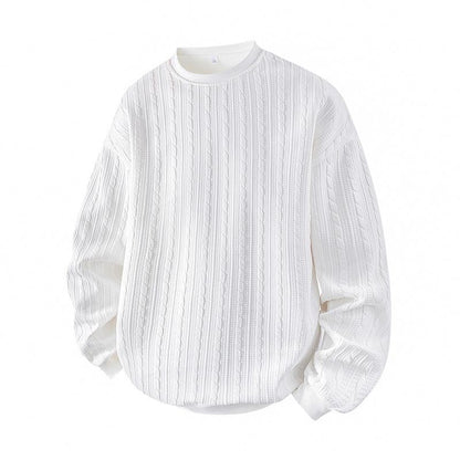 KZZ Men's Cable Knit Pattern Round Neck Sweatshirt