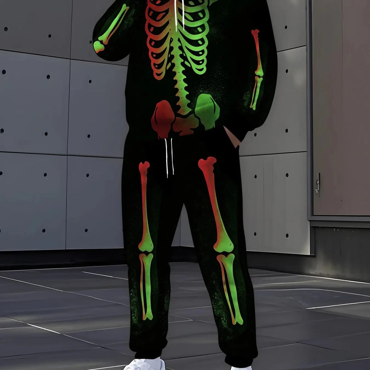KZZ Men's Halloween Skull Print Hoodie and Pants Set