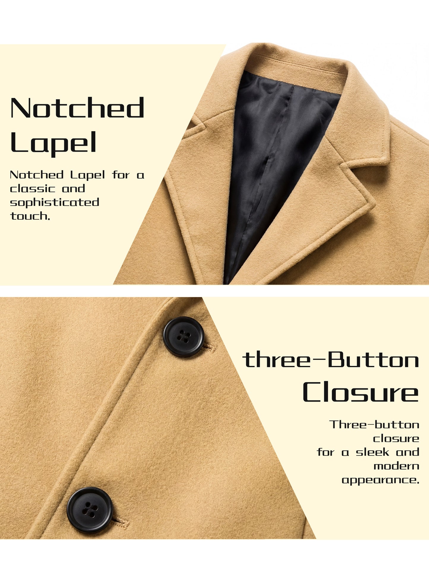 KZZ Men's Solid Button Front Lapel Neck Midi Coat Wear