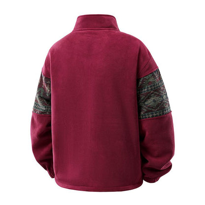 KZZ Men's Ethnic Pattern Full Zip Cardigan Sweatshirt, Stand Collar Casual Jacket