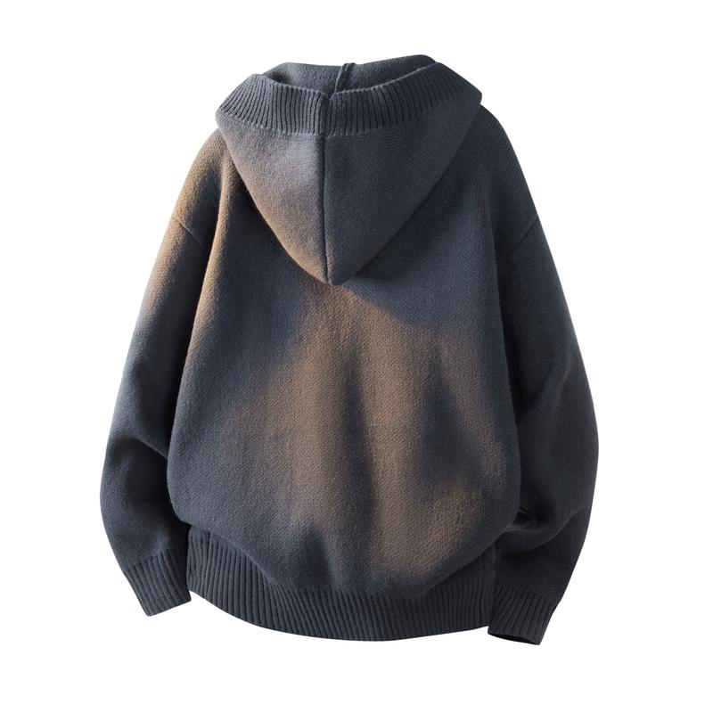 KZZ Men's Sweater: Simple, stylish, versatile, street-style button-up hooded cardigan with long sleeves.