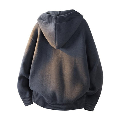 KZZ Men's Sweater: Simple, stylish, versatile, street-style button-up hooded cardigan with long sleeves.