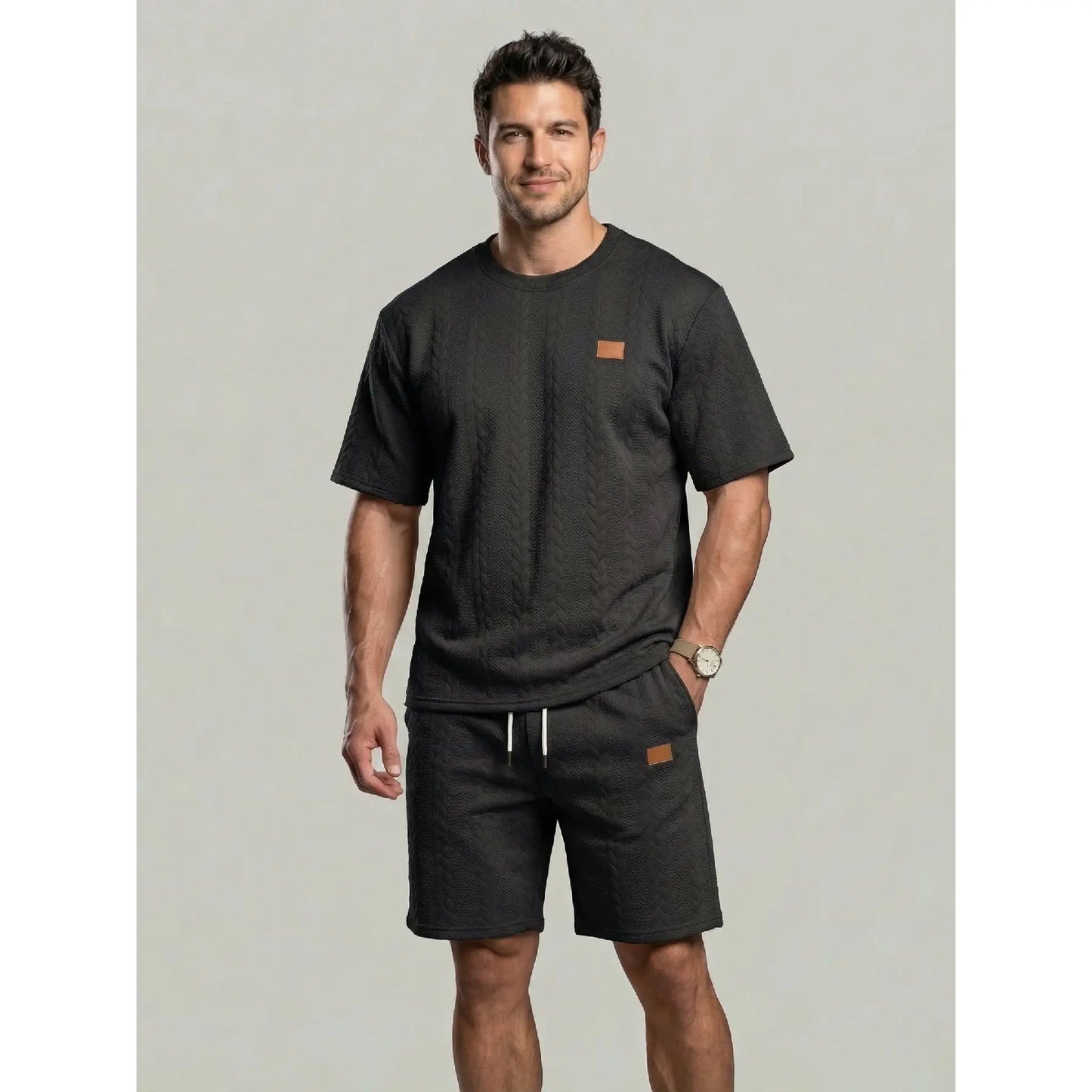 KZZ Men's summer casual fashion round neck short-sleeved short pants set