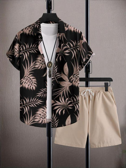 KZZ Men's Solid Drawstring Pocket Shorts Set