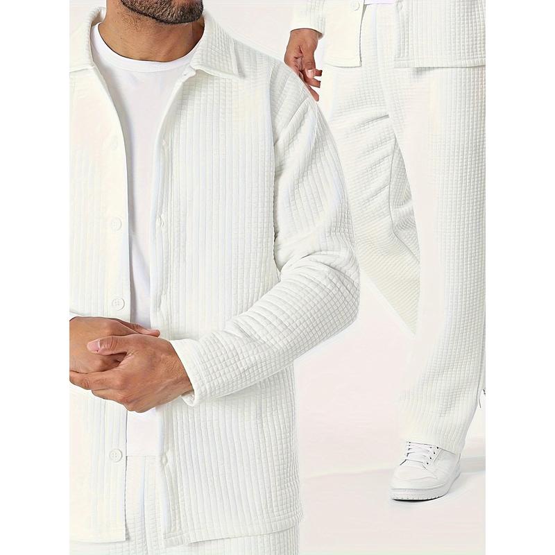 KZZ Men's Casual Outdoor Solid Color Long Sleeve Shirt and Pants Set