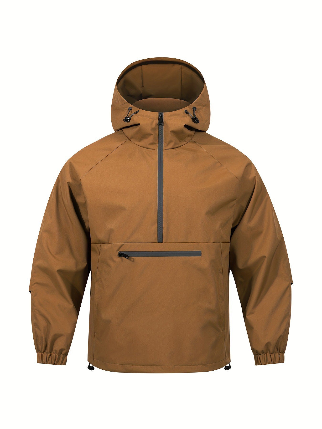 KZZ Men's Solid Color Half Zip Pocket Hooded Jacket