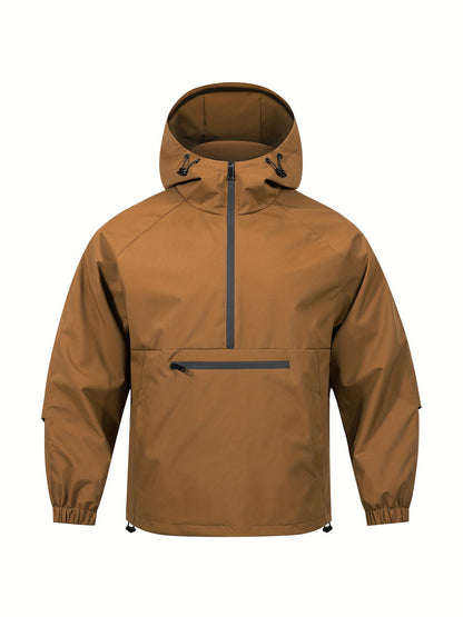 KZZ Men's Solid Color Half Zip Pocket Hooded Jacket