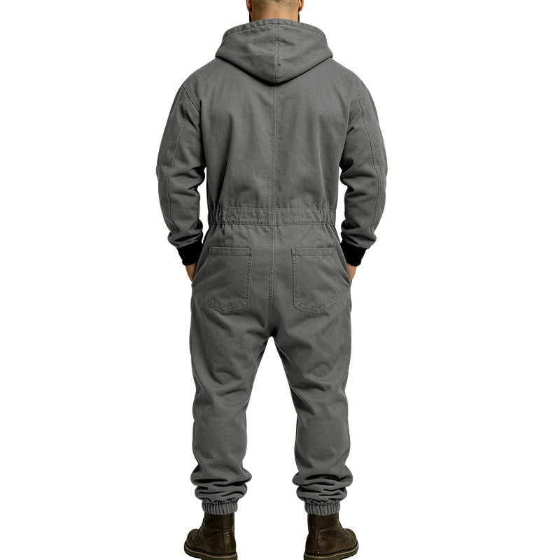 KZZ Men's Hooded Workwear Casual Street Style Jumpsuit