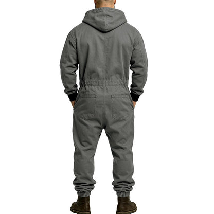 KZZ Men's Hooded Workwear Casual Street Style Jumpsuit