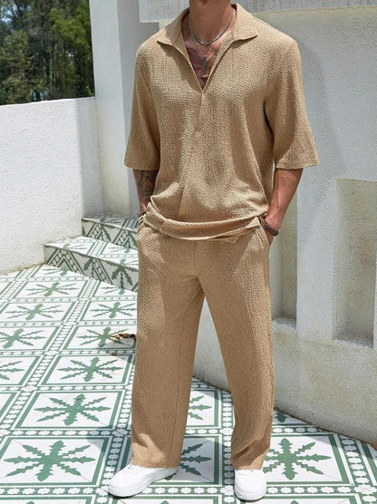 KZZ  Casual and Elegant Short-Sleeve Shirt and Trousers