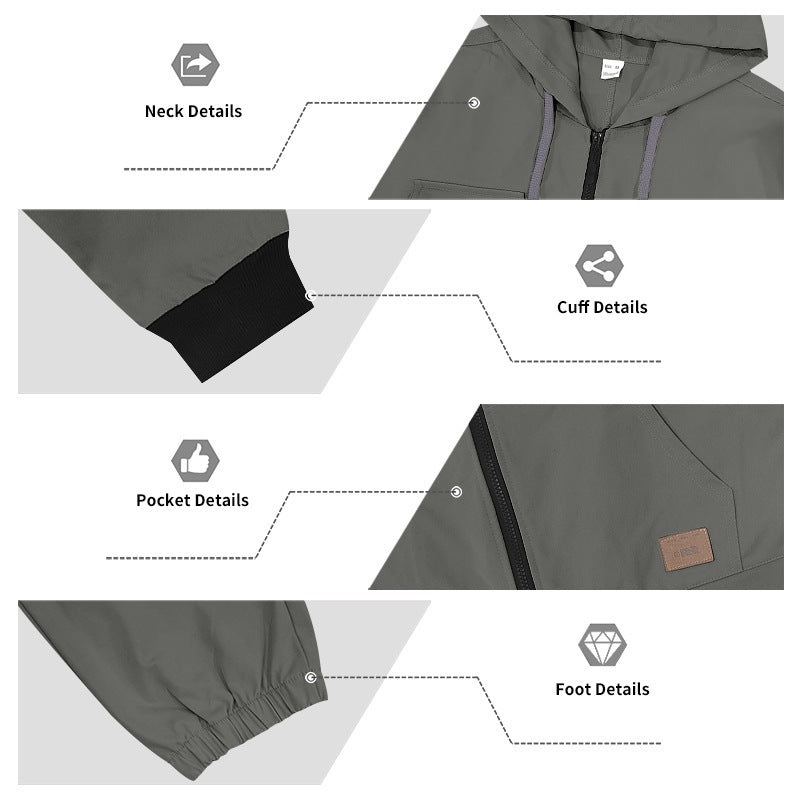 KZZ Men's Hooded Workwear Casual Street Style Jumpsuit