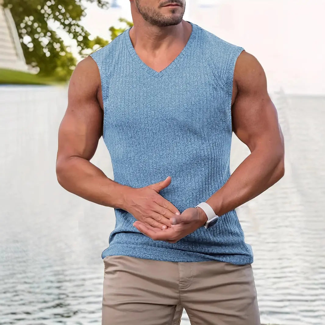 KZZ Men's Slim-Fit Vertical-Stripe Knit Vest