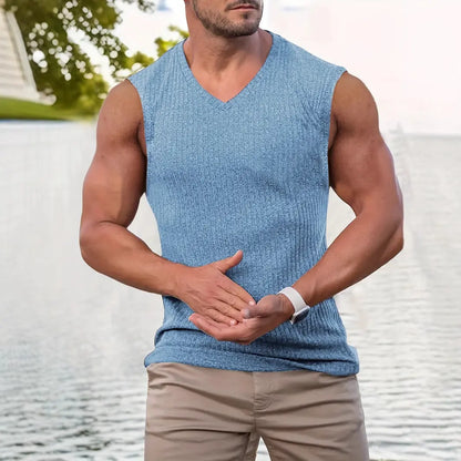 KZZ Men's Slim-Fit Vertical-Stripe Knit Vest