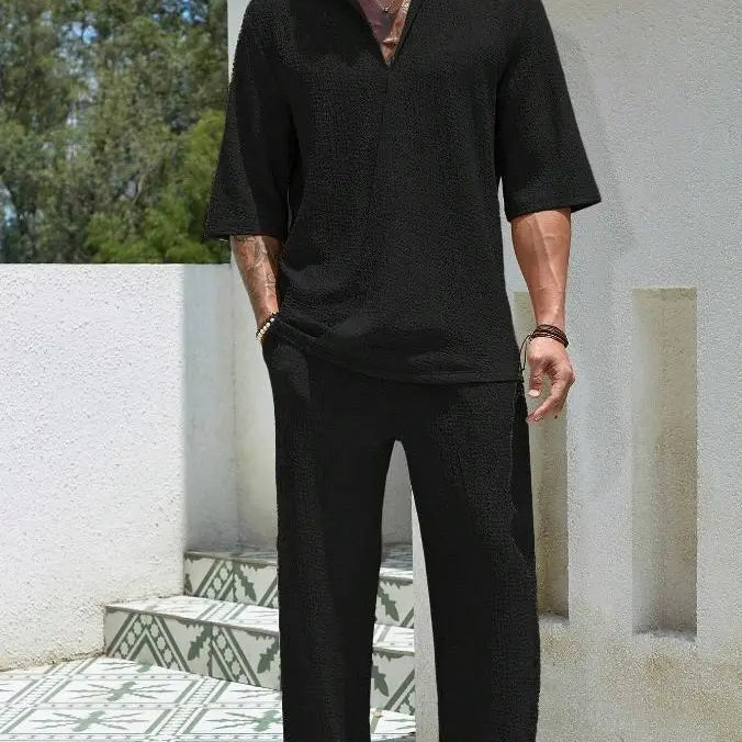 KZZ  Casual and Elegant Short-Sleeve Shirt and Trousers