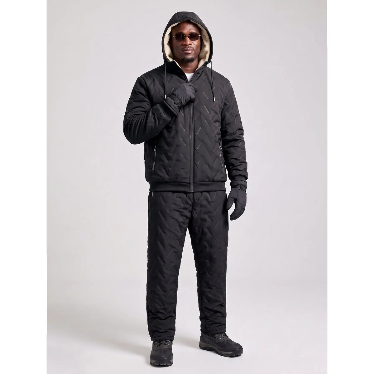 KZZ Men's Quilted Hooded Thermal Set