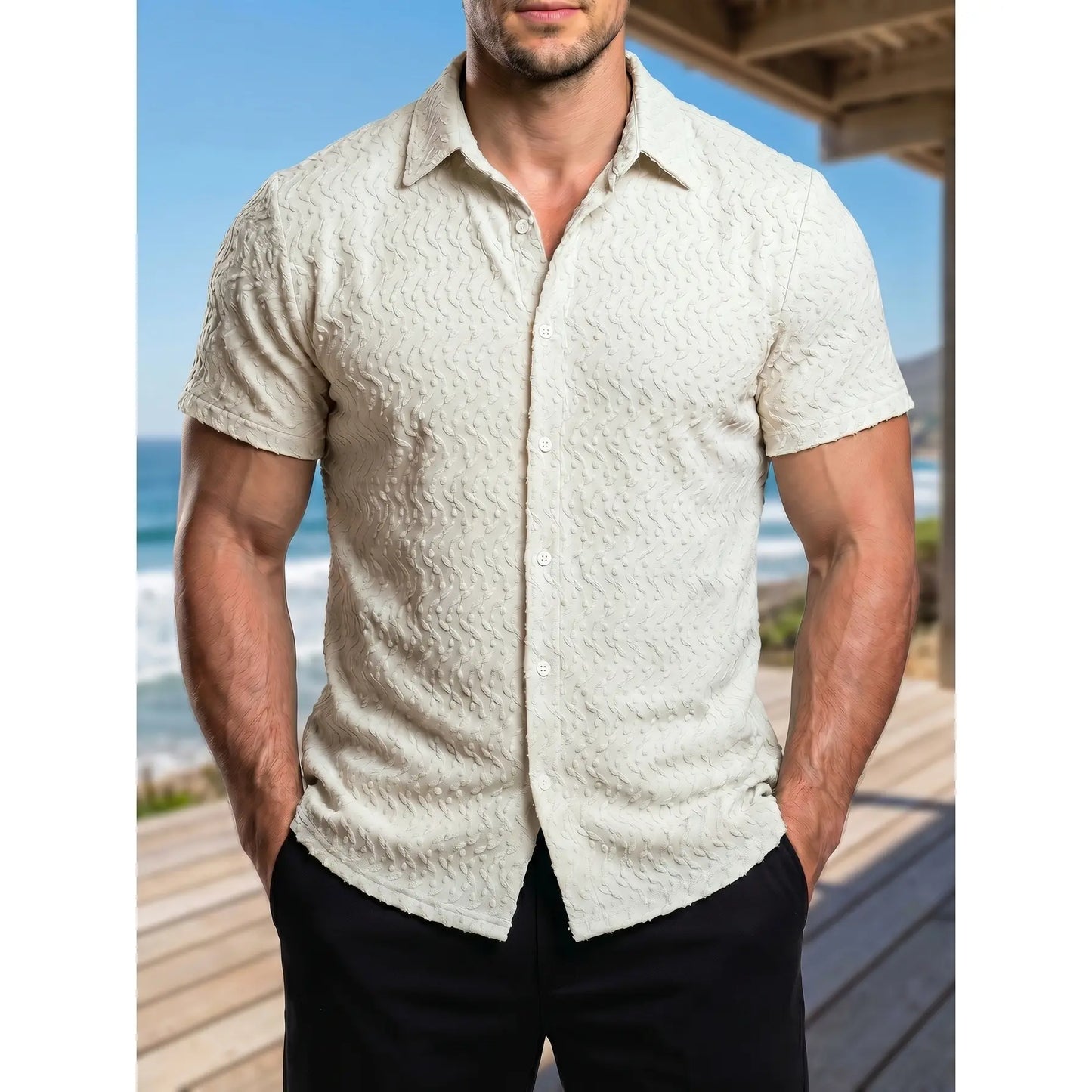 KZZ Men's Classic Solid-Color Short-Sleeve Shirt