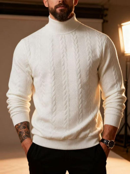 KZZ Men's solid color knitted jacquard turtleneck sweater