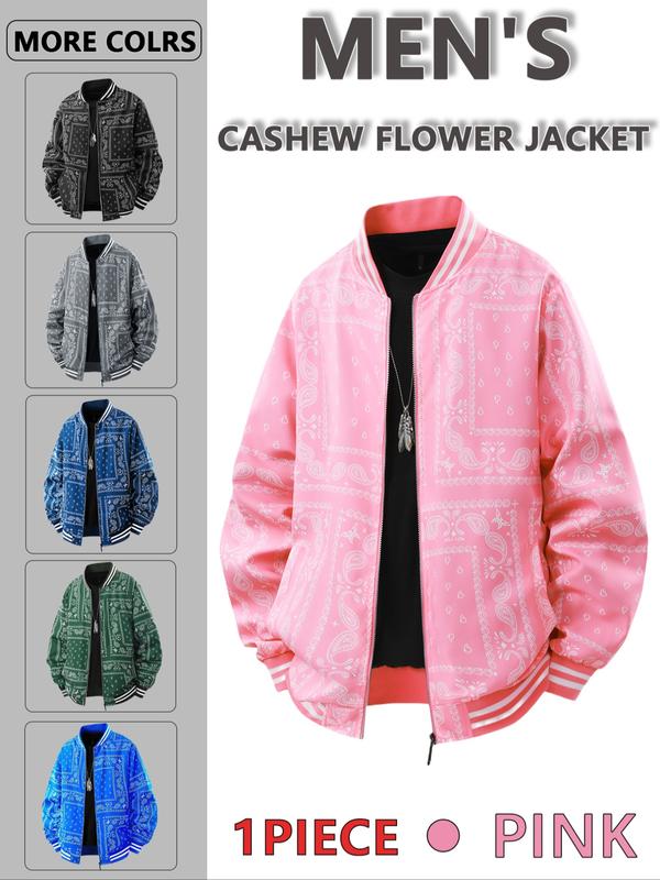 KZZ Men's Regular Fit Vintage Floral Print Baseball Collar Jacket