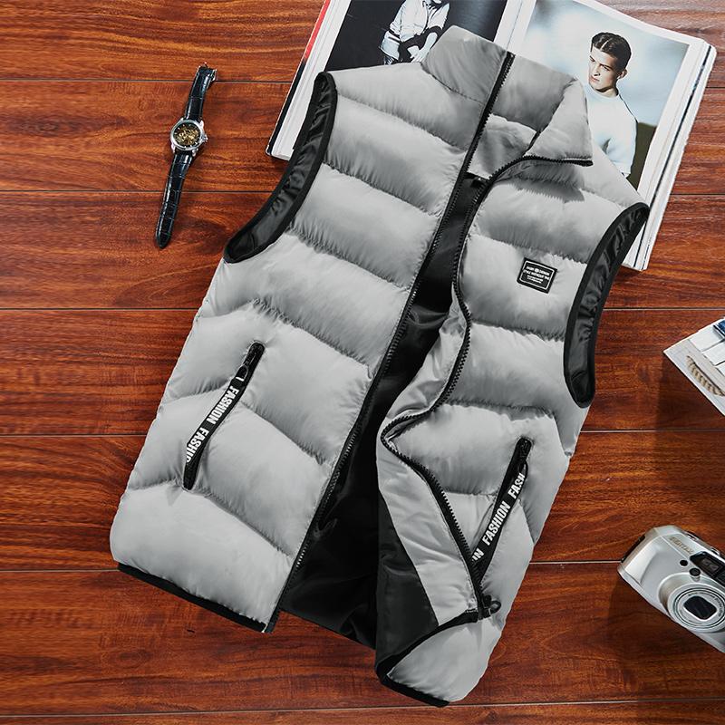 KZZ Men's Thickened Warm Sleeveless Vest - Black Full-Zip Stand Collar Ideal