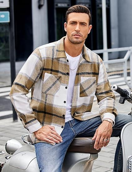KZZ Fall Outfits Classic Menswear Flannel Shirts Casual