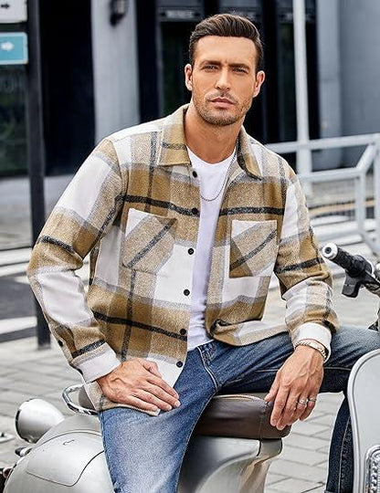 KZZ Fall Outfits Classic Menswear Flannel Shirts Casual
