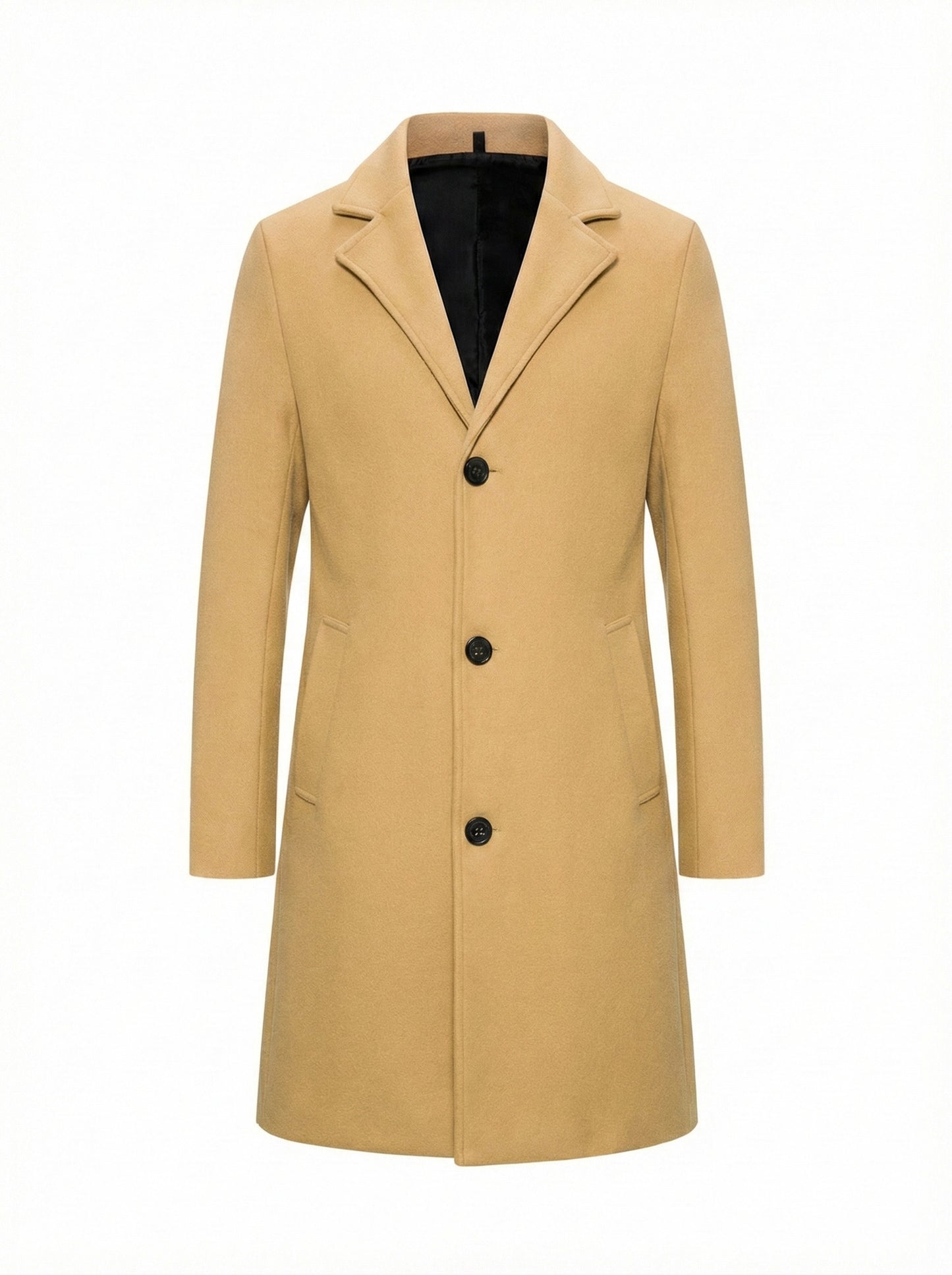 KZZ Men's Solid Button Front Lapel Neck Midi Coat Wear