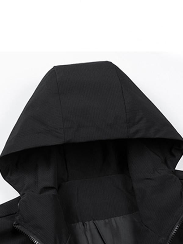 KZZ Men's Letter Print Drawstring Pocket Half Zipper Hooded Jacket