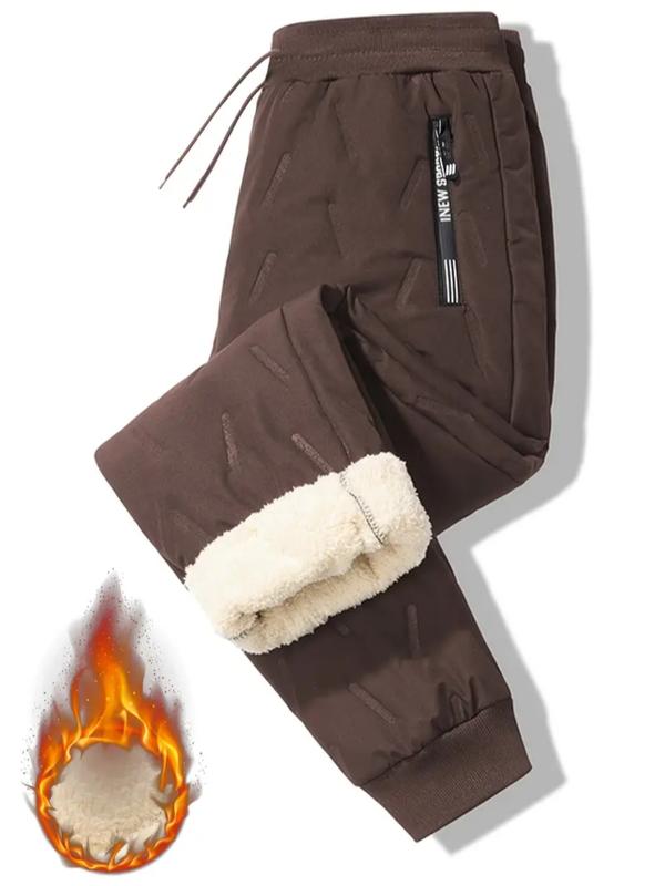 KZZ Men's Warm Fleece-Lined Straight-Leg Jogger Pants with Zipper Pockets