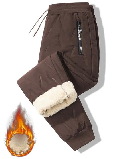 KZZ Men's Warm Fleece-Lined Straight-Leg Jogger Pants with Zipper Pockets