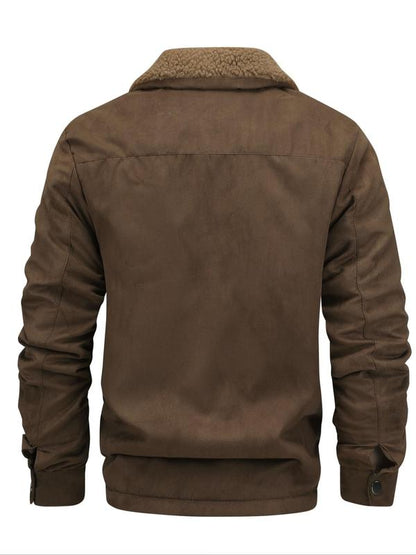 KZZ Men's Solid Pocket Zipper Fleece Jacket