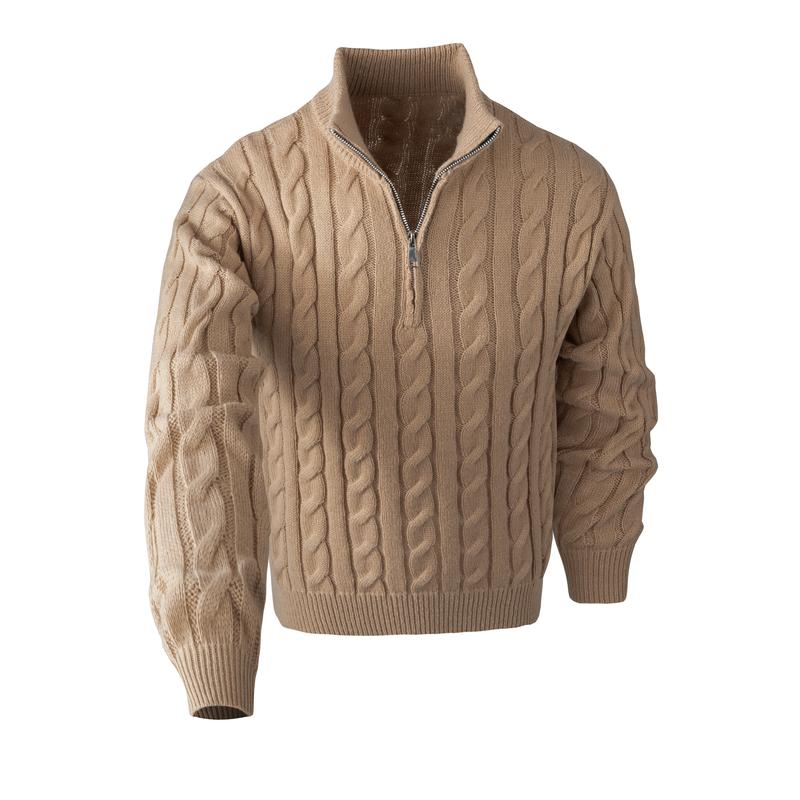 KZZ Men's solid color zipper sweater, fashionable knit long sleeved