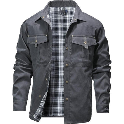 KZZ Men's Flannel Lined Shacket Jacket Plaid Brushed Lining Cowboy Western