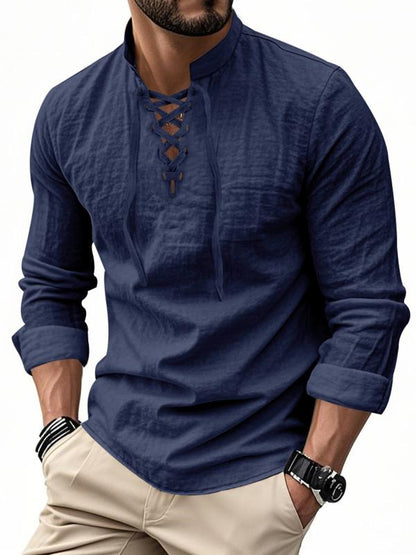 KZZ Men's Linen Casual Long Sleeve Polo Shirt, Stylish New Design