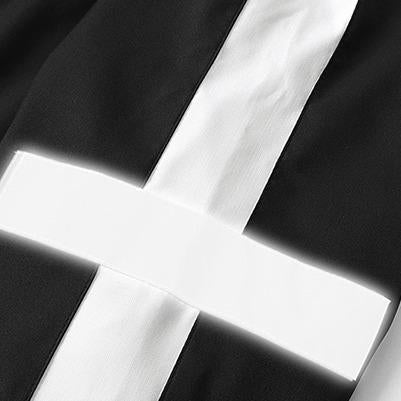 KZZ Men's  Casual Sports Hooded Splicing Set,Reflective Strips on Sleeves Elastic Drawstring Design on Pants