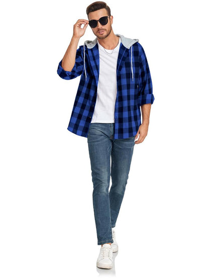 KZZ Plaid Patchwork Button Front Hooded Jacket