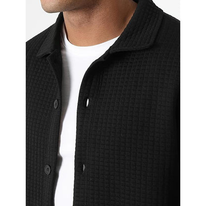 KZZ Men's Casual Outdoor Solid Color Long Sleeve Shirt and Pants Set