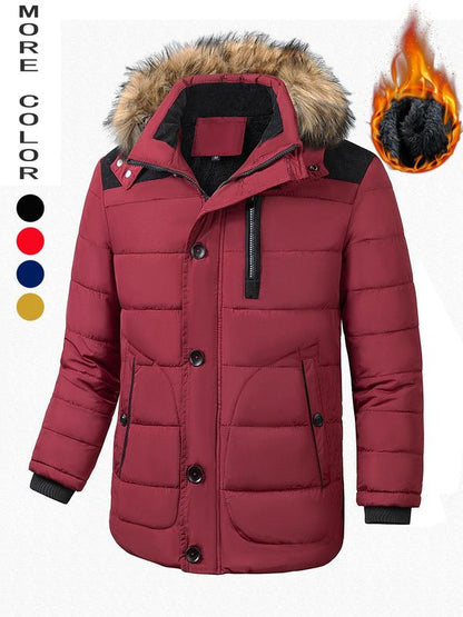 KZZ Men's Contrast Faux Fur Trim Hooded Jacket