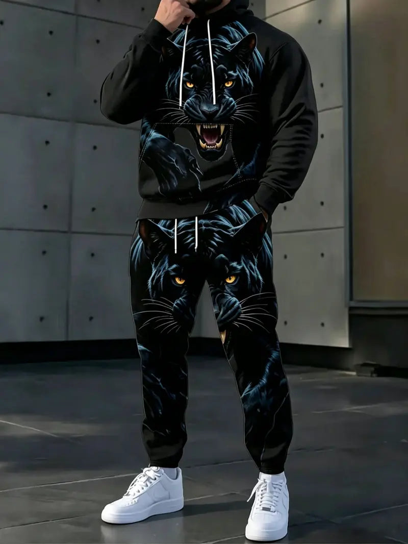 KZZ Men's Casual Hooded Sweatshirt Set